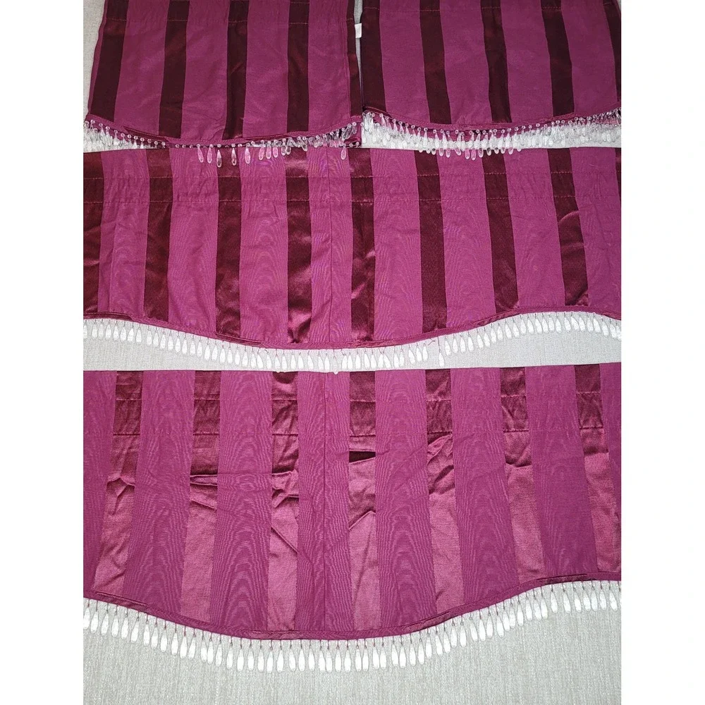 4 JCPenney Home Collection Valance Curtains 15x72 Panel Burgundy Striped Beaded